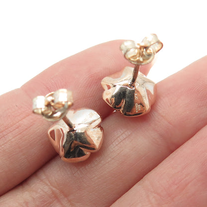 925 Sterling Silver Rose Gold Plated Real Round-Cut Diamond Flower Stud Earrings