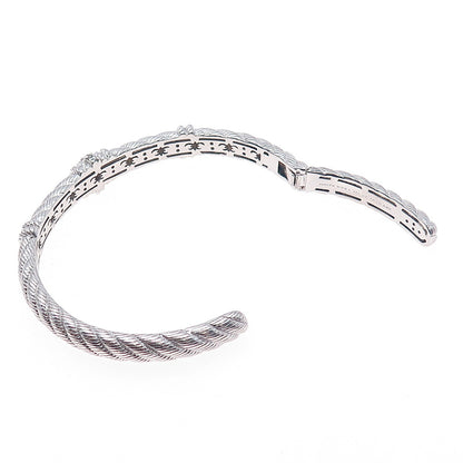 JUDITH RIPKA 925 Sterling Silver Round-Cut C Z Adjustable Cuff Bracelet 7"