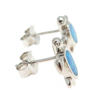 925 Sterling Silver Real Opal Turtle Stud Earrings