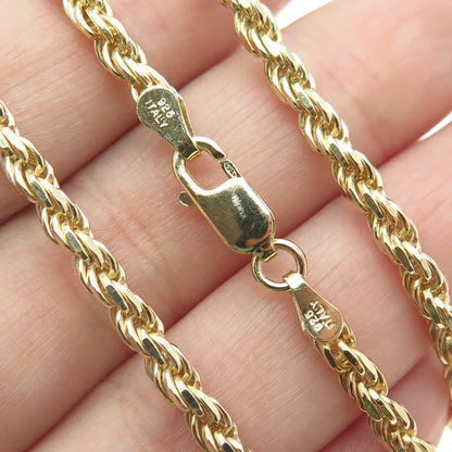 925 Sterling Silver Gold Plated Italy Rope Chain Necklace 16"