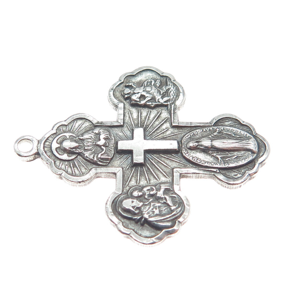 925 Sterling Silver Antique Art Deco 4-Way Cross Emergency Oxidized Pendant