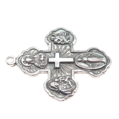 925 Sterling Silver Antique Art Deco 4-Way Cross Emergency Oxidized Pendant