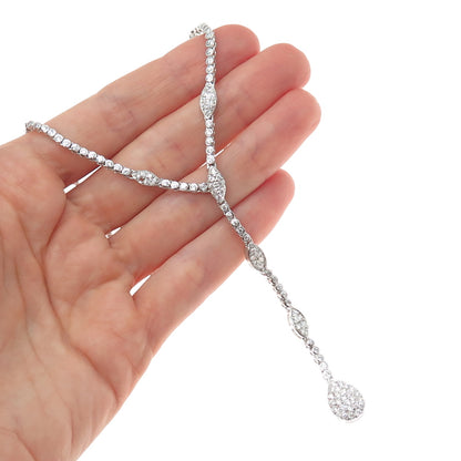 925 Sterling Silver Italy Round-Cut C Z Popcorn Chain Lariat Necklace 16"