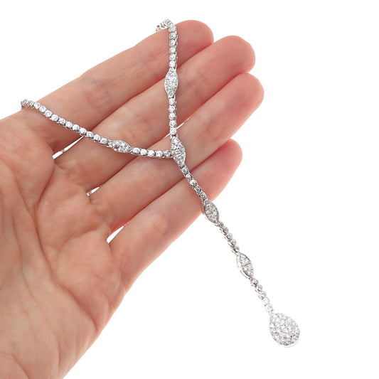 925 Sterling Silver Italy Round-Cut C Z Popcorn Chain Lariat Necklace 16"