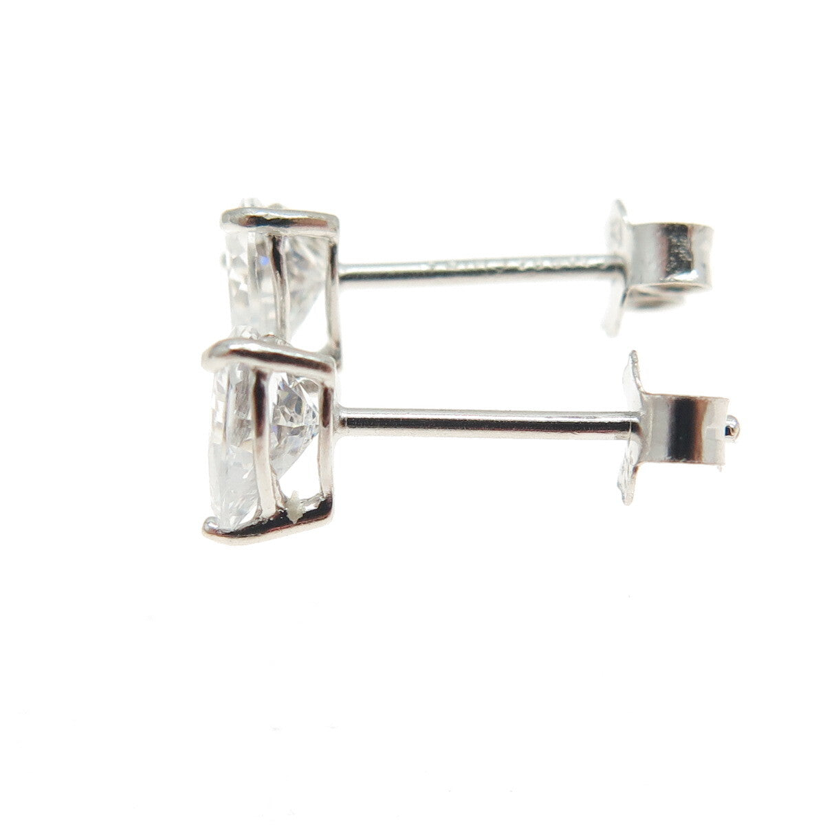 925 Sterling Silver Heart-Cut Shaped White C Z Stud Earrings
