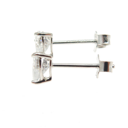 925 Sterling Silver Heart-Cut Shaped White C Z Stud Earrings