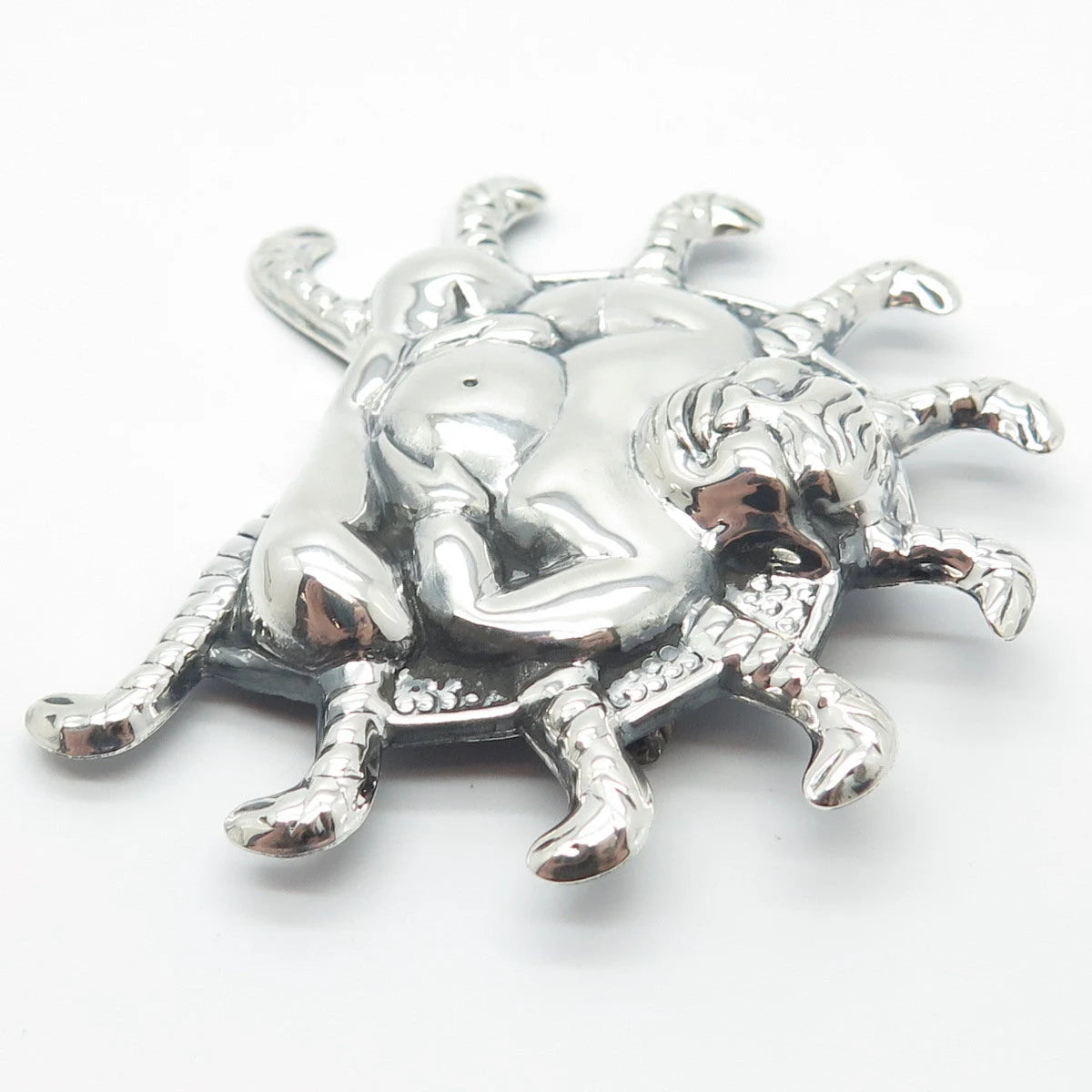 925 Sterling Silver Vintage Sitting Buddah & Snakes Pin Brooch