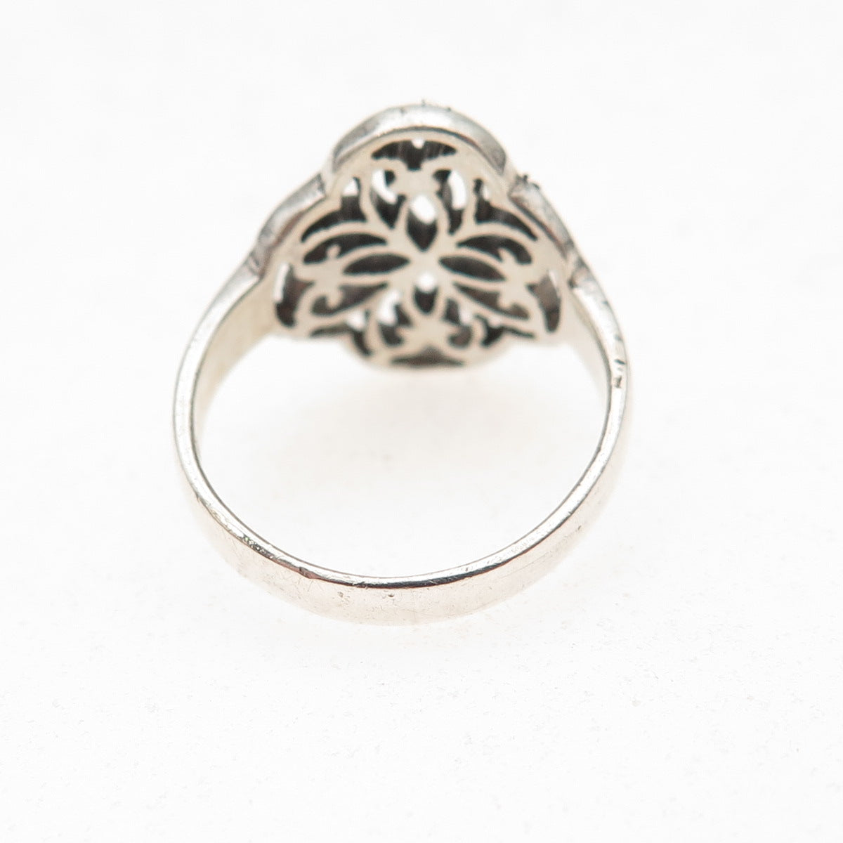 925 Sterling Silver Vintage Heart Cross Oxidized Ring Size 3.75