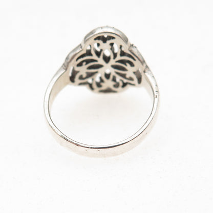 925 Sterling Silver Vintage Heart Cross Oxidized Ring Size 3.75