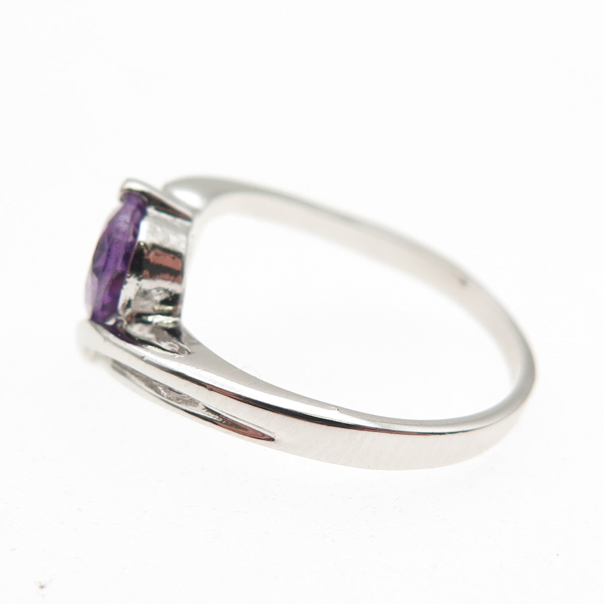 925 Sterling Silver Real Oval-Cut Amethyst Bypass Ring Size 5