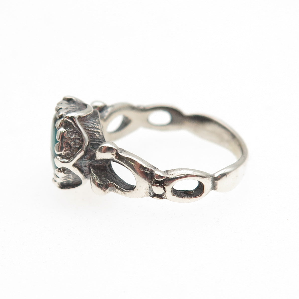 925 Sterling Silver Vintage Real Bisbee Turquoise Modernist Ring Size 5.75
