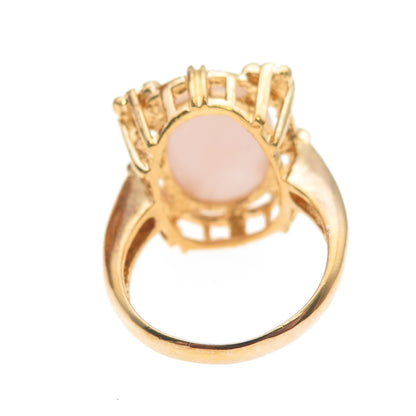 BADAVICI 925 Sterling Silver Gold Plated Real Rose Quartz Floral Ring Size 8