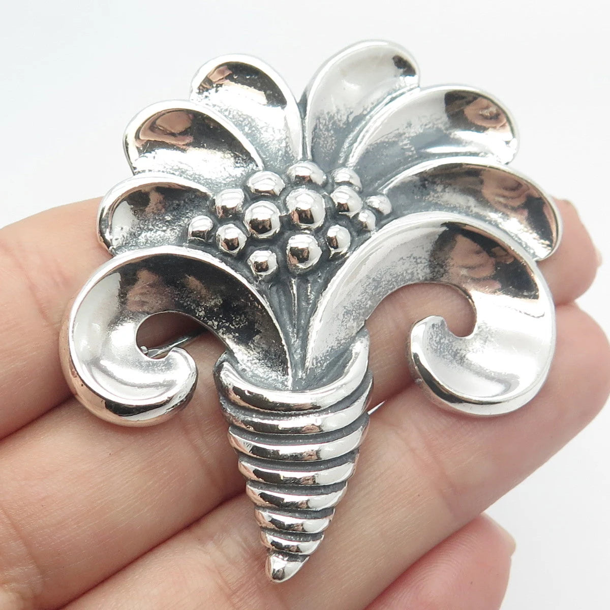 925 Sterling Silver Vintage Viking Craft Reg. U.S.Patt Off. Floral Pin Brooch