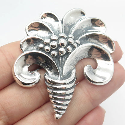925 Sterling Silver Vintage Viking Craft Reg. U.S.Patt Off. Floral Pin Brooch
