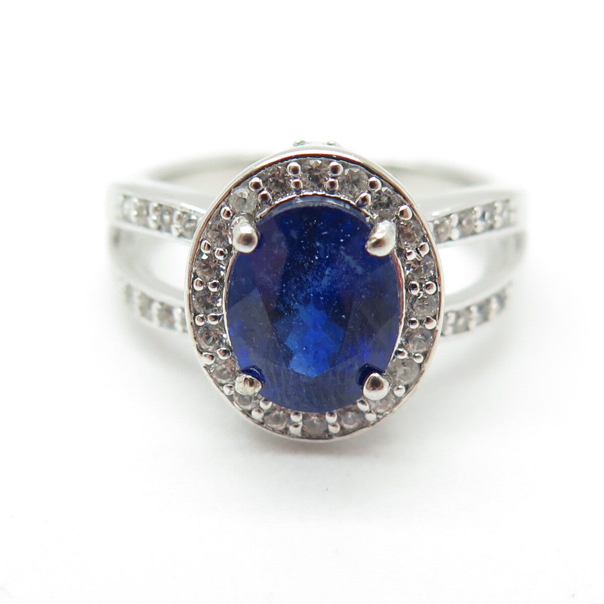 DSMK 925 Sterling Silver Sapphire White Topaz & Chrome Diopside Gem Ring Size 7