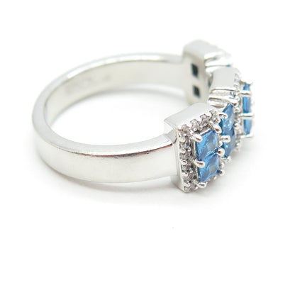 925 Sterling Silver White & Blue C Z Ring Size 8