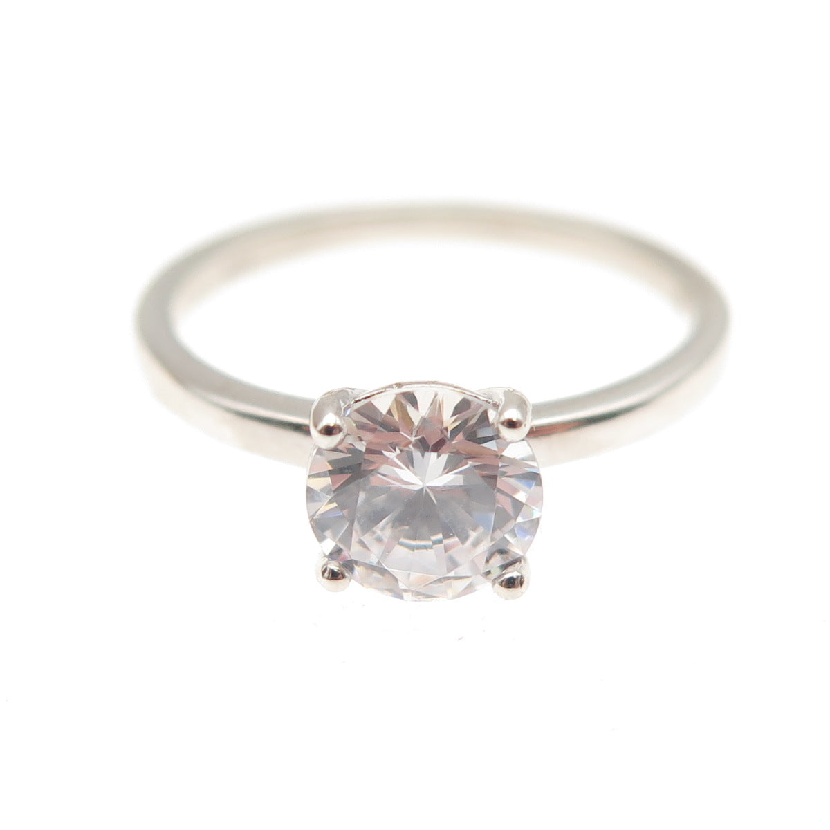 925 Sterling Silver Round-Cut C Z Engagement Ring Size 4.5