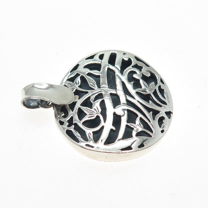 925 Sterling Silver Vintage Modernist Floral Oxidized Charm Pendant