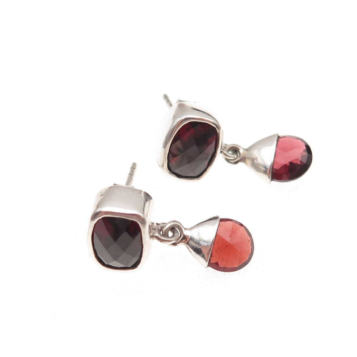 Acleoni 925 Sterling Silver Vintage Real Red Garnet Dangle Earrings
