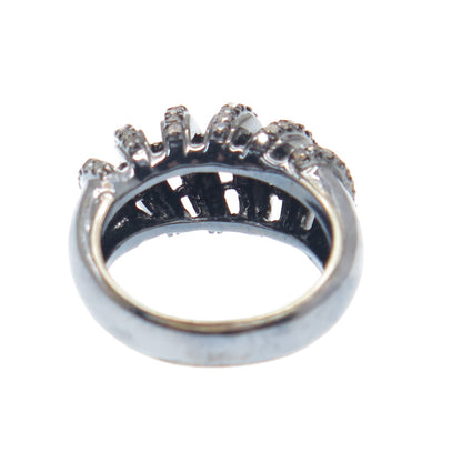 925 Sterling Silver Black Rhodium 2-Tone Real Diamond Twisted Ring Size 7.25