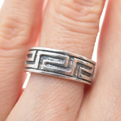 925 Sterling Silver Vintage Greek Key Oxidized Band Ring Size 6