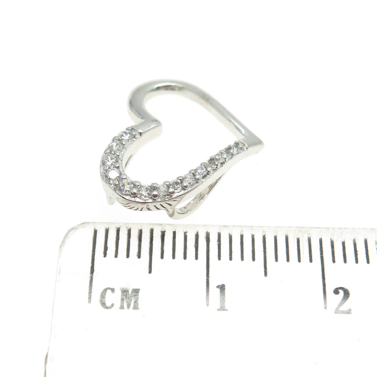925 Sterling Silver C Z Open Heart Slide Pendant