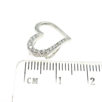 925 Sterling Silver C Z Open Heart Slide Pendant
