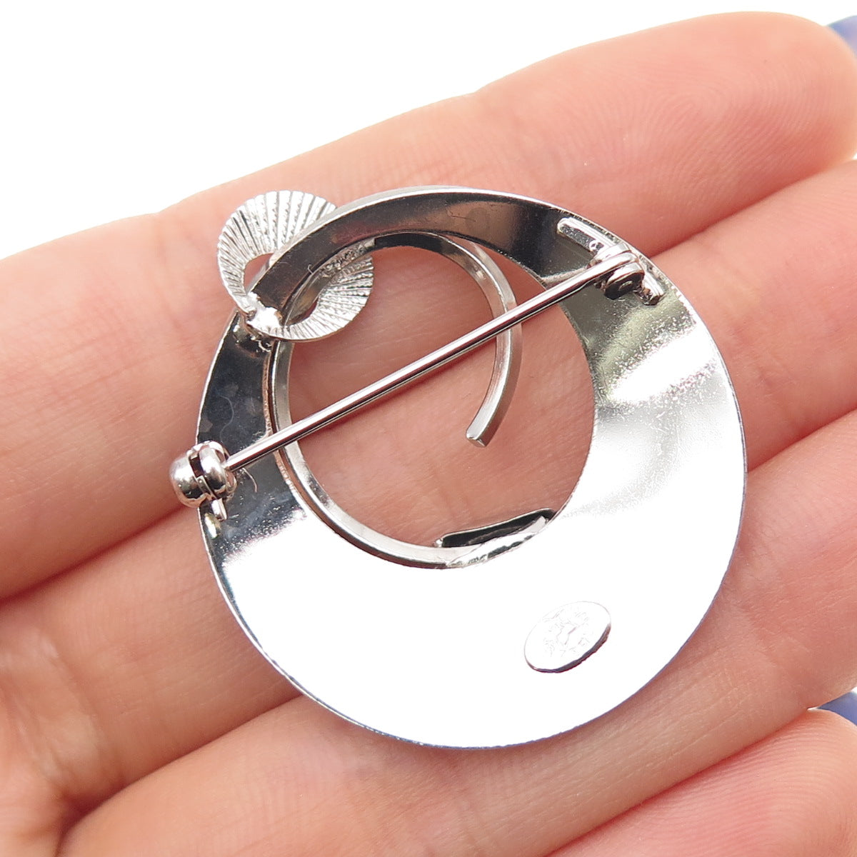 STAR ART 925 Sterling Silver Vintage Modernist Floral Oxidized Pin Brooch