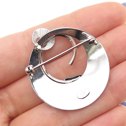 STAR ART 925 Sterling Silver Vintage Modernist Floral Oxidized Pin Brooch