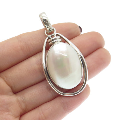 925 Sterling Silver Vintage Real Mother-of-Pearl Modernist Pendant