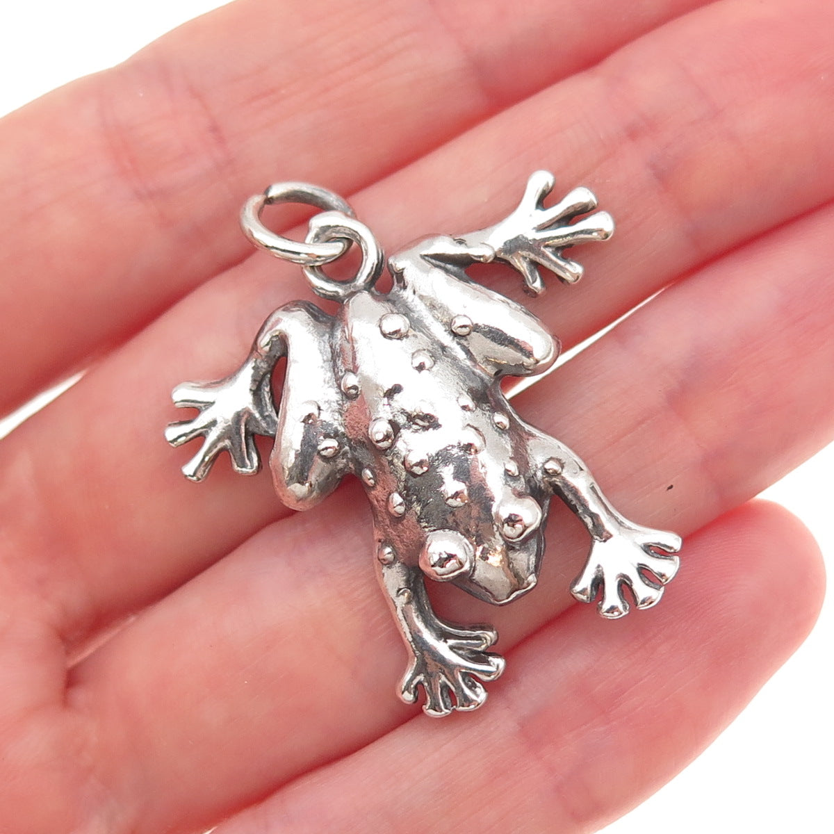 925 Sterling Silver Vintage Mexico Frog Good Luck Oxidized Charm Pendant