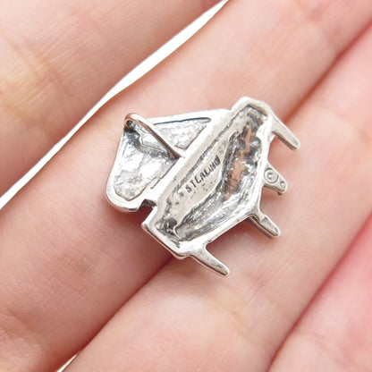925 Sterling Silver Vintage Grand Piano Oxidized Minimalist Slide Charm Pendant