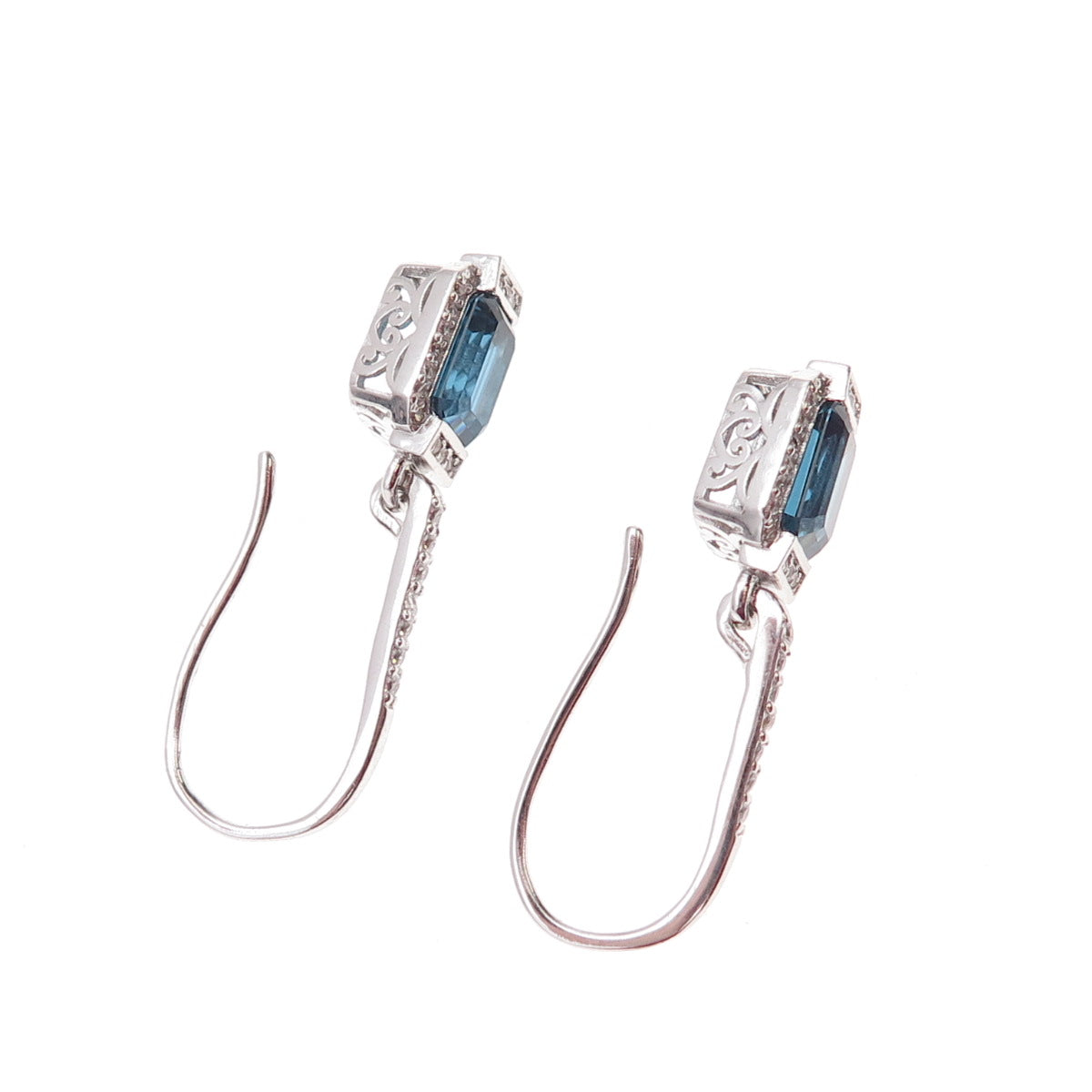 Han 925 Sterling Silver Blue & White C Z Dangle Earrings