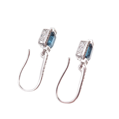 Han 925 Sterling Silver Blue & White C Z Dangle Earrings