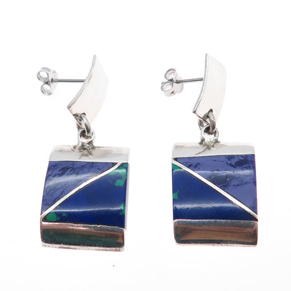 950 Silver Vintage Mexico Real Azurite Modernist Dangle Earrings