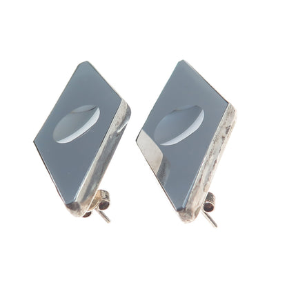 925 Sterling Silver Vintage Poland Real Hematite Modernist Oxidized Earrings
