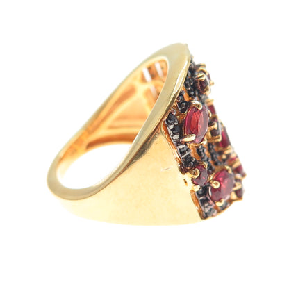 CHUCK CLEMENCY 925 Sterling Silver Gold Plated Real Ruby & Spinel Ring Size 5.25