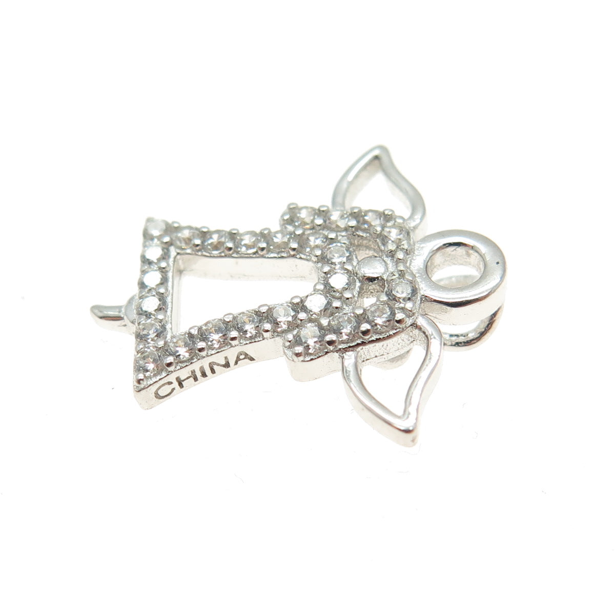 HAN 925 Sterling Silver Round-Cut C Z Angel Minimalist Pendant