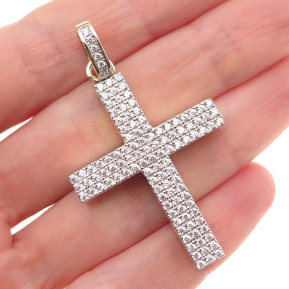 925 Sterling Silver Gold Plated Round-Cut C Z Cross Pendant