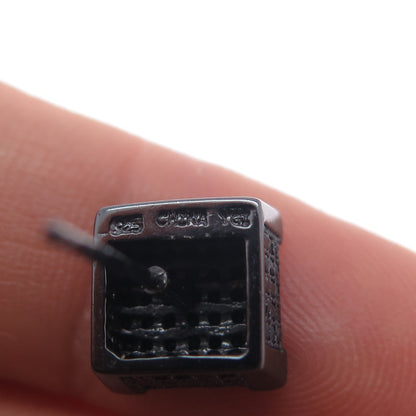 925 Sterling Silver Black Rhodium Round-Cut C Z Square Stud Earrings