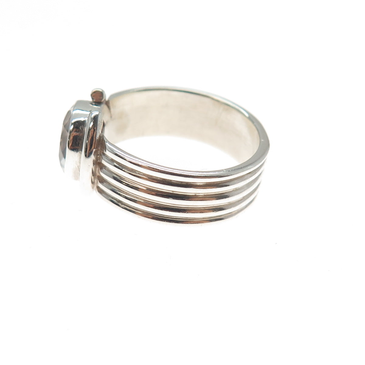 925 Sterling Silver Vintage Round-Cut Clear Crystal Modernist Ring Size 6.25