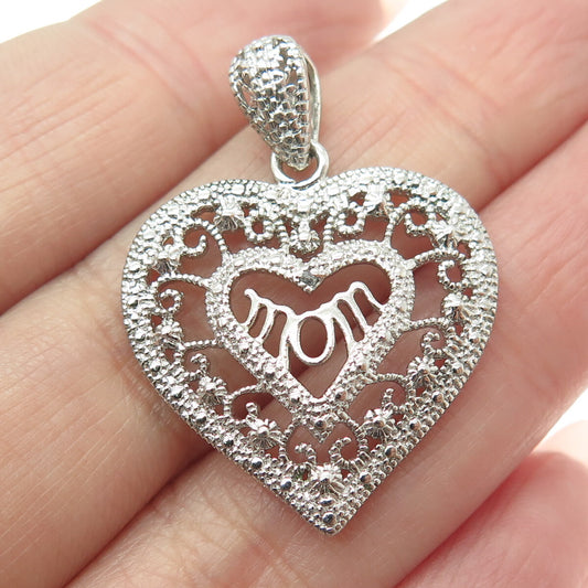 MICHAEL ANTHONY 925 Sterling Silver Diamond Accent "Mom" Heart Ornate Pendant