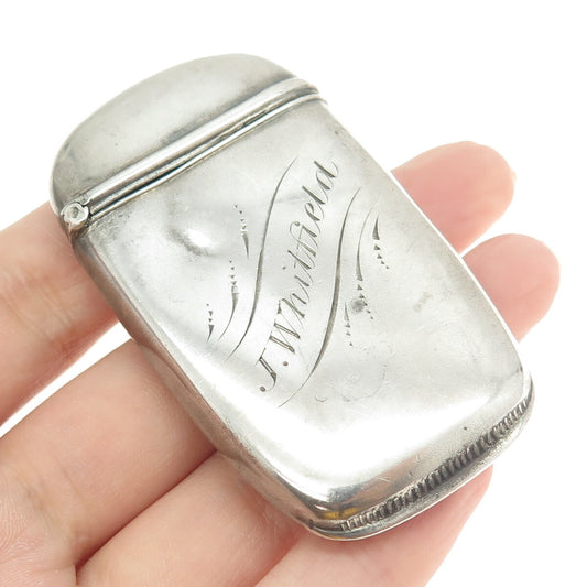 925 Sterling Silver Antique Art Deco Engraved "J. Whitfield" Match / Vesta Case