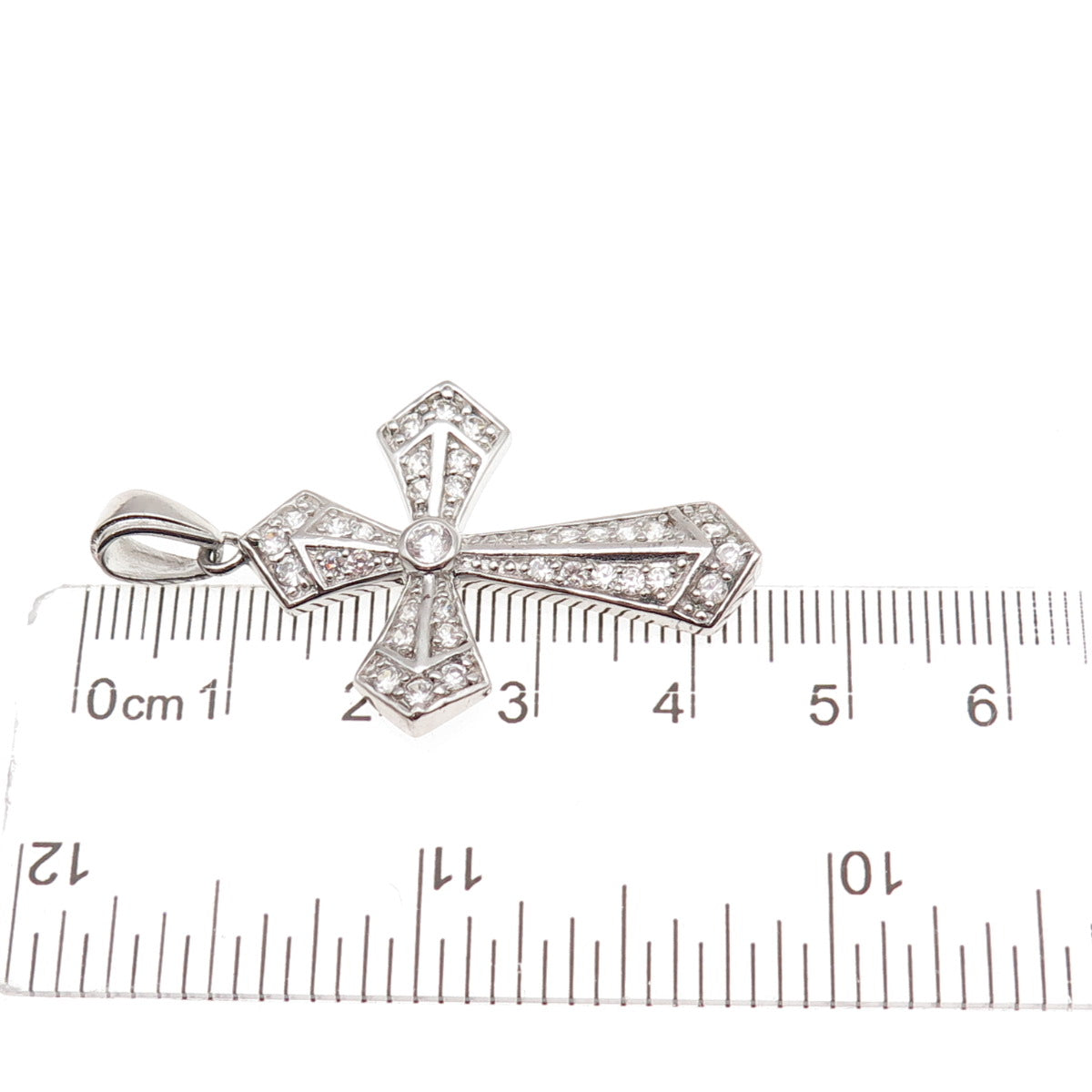 925 Sterling Silver Round-Cut C Z Cross Charm Pendant