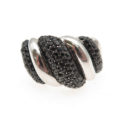 Milor 925 Sterling Silver Italy Real Black Spinel Cocoon Ring Size 9.25