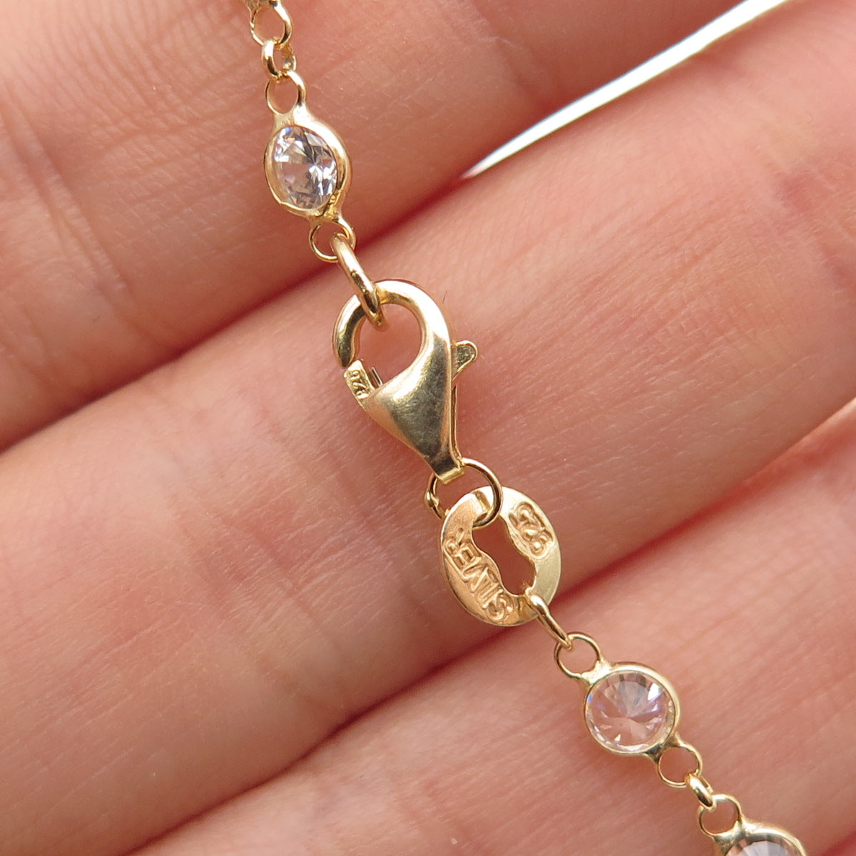 925 Sterling Silver Gold Plated Round-Cut C Z Bracelet 8.25"