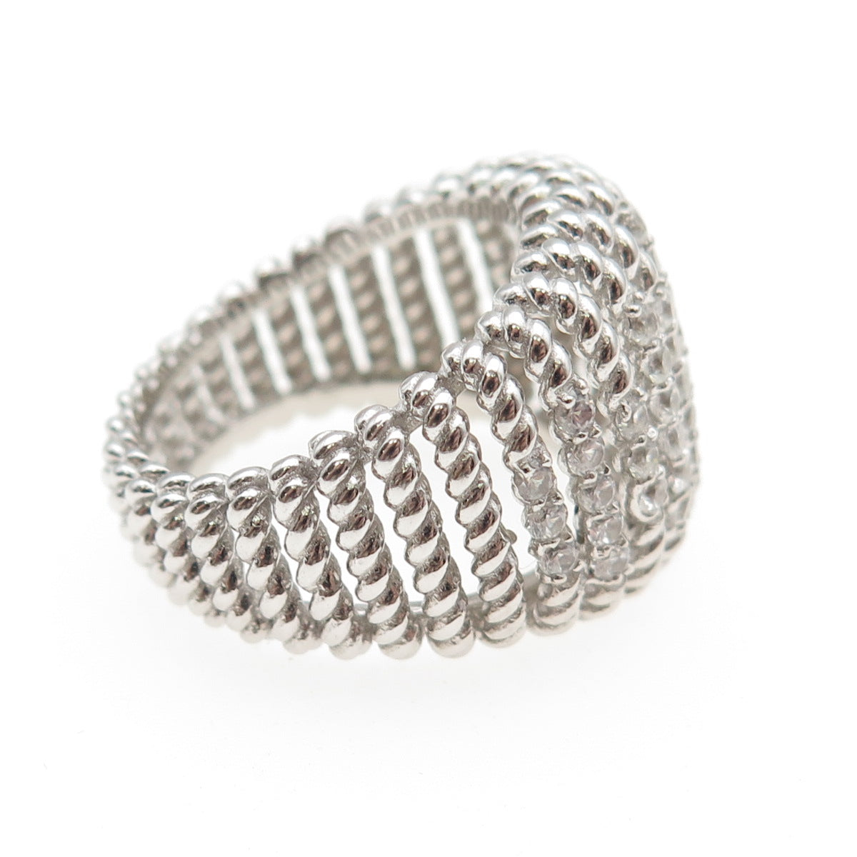 925 Sterling Silver Round-Cut C Z Ribbed Dome Ring Size 7.25