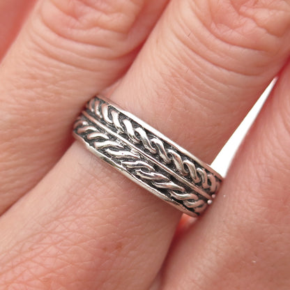 925 Sterling Silver Vintage Celtic Woven Oxidized Band Ring Size 7.75