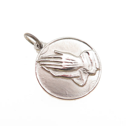 925 Sterling Silver Vintage Praying Hands Religious Mini Charm Pendant
