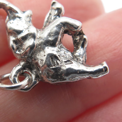925 Sterling Silver Vintage Running Elephant Oxidized Minimalist 3D Pendant